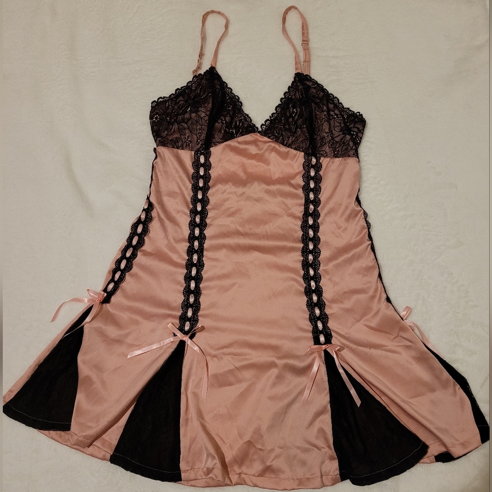 Delia's By Dolls Kill Pink and Black Satin Slip Dress